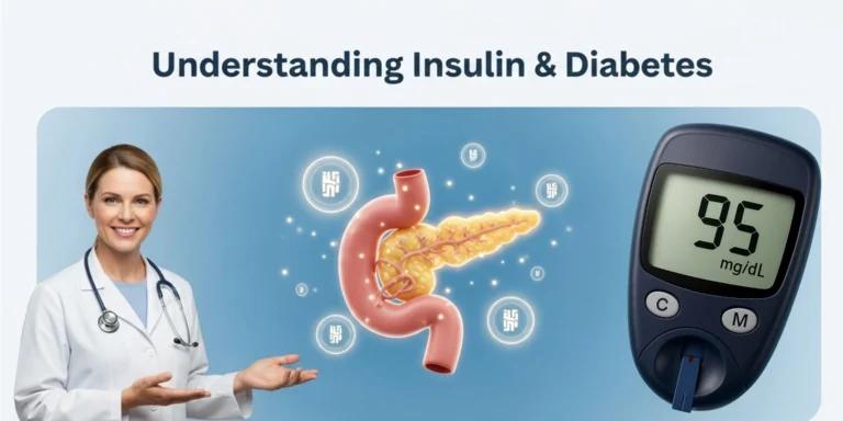 llustration of insulin helping glucose enter body cells for diabetes management